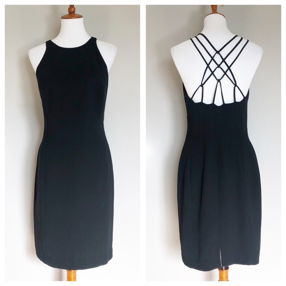 Tahari Black Sleeveless Dress Caged Back, Size 8